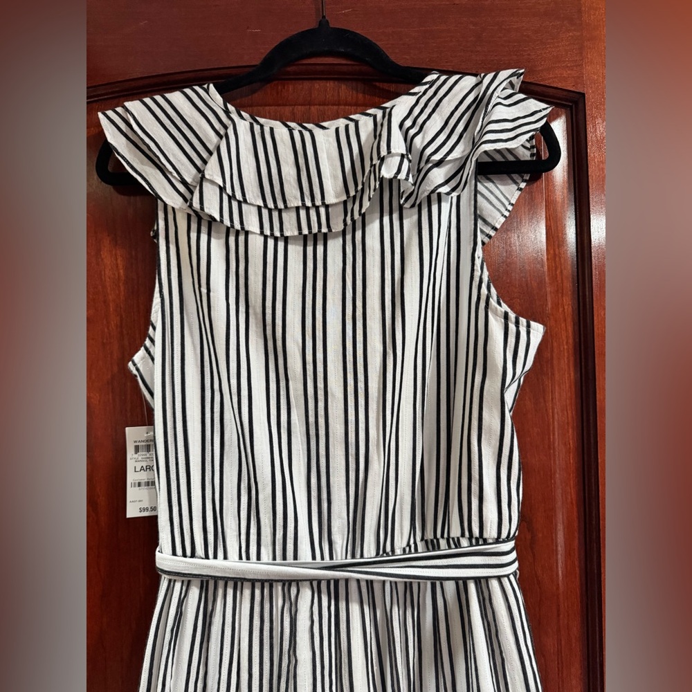 NWT INC Striped Ruffle Maxi Dress - White & Black with gold thread - Picture 9 of 10